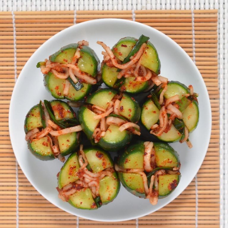 Spicy Cucumber Kimchi Bites