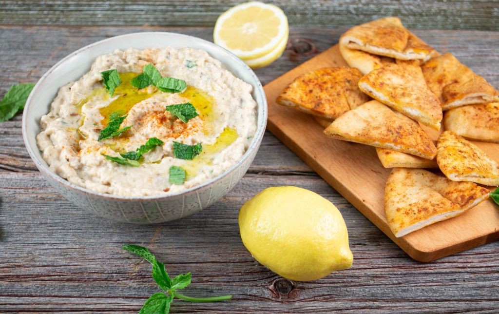 Spicy Eggplant Dip with Pita Chips