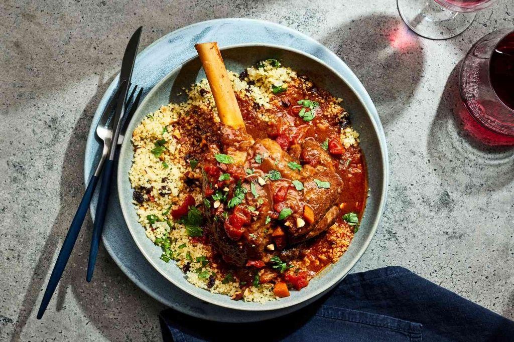 Spicy Harissa Lamb Shanks with Couscous