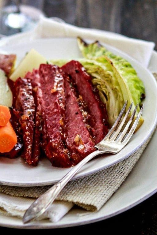 Spicy Mustard Glazed Corned Beef and Cabbage