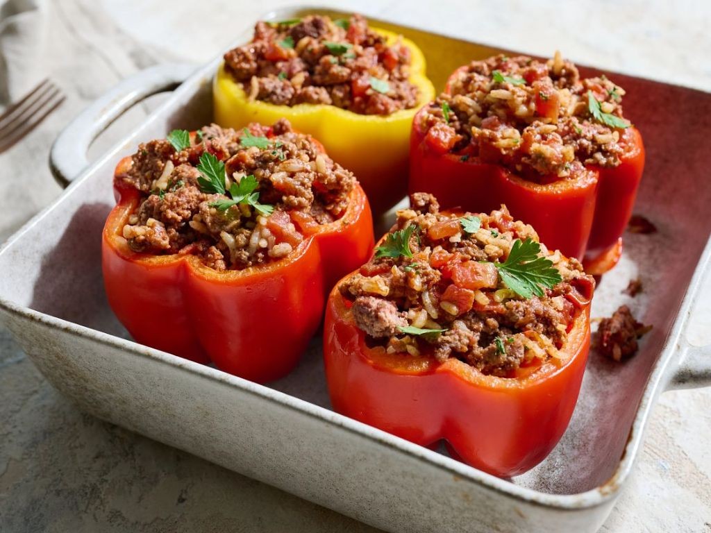Spicy Pork and Beef Stuffed Bell Peppers