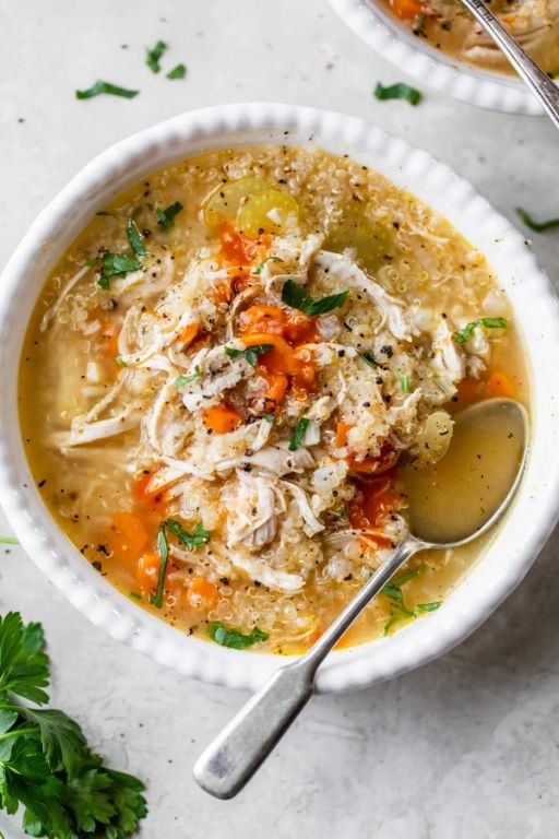 Spicy Shredded Chicken and Quinoa Soup