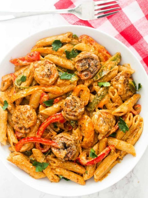 Spicy Shrimp Rasta Pasta with Bell Peppers