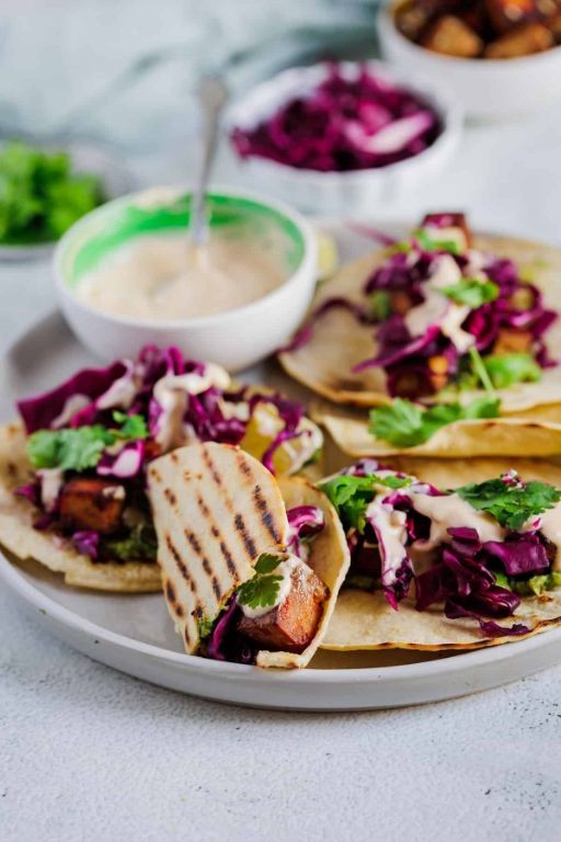 Spicy Tofu Tacos with Cabbage Slaw