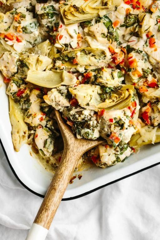 Spinach Artichoke Chicken and Potato Bake