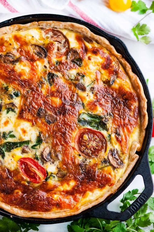 Spinach Tomato and Mushroom Quiche