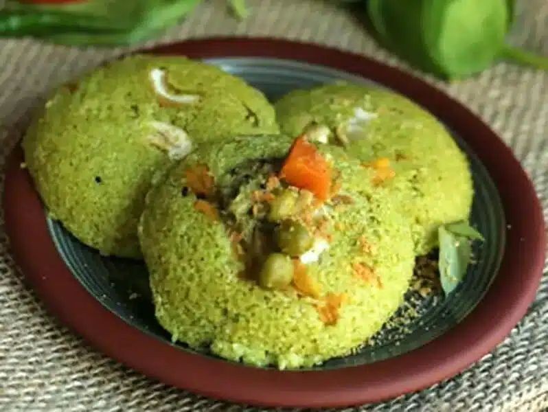 Spinach and Corn Rava Idli
