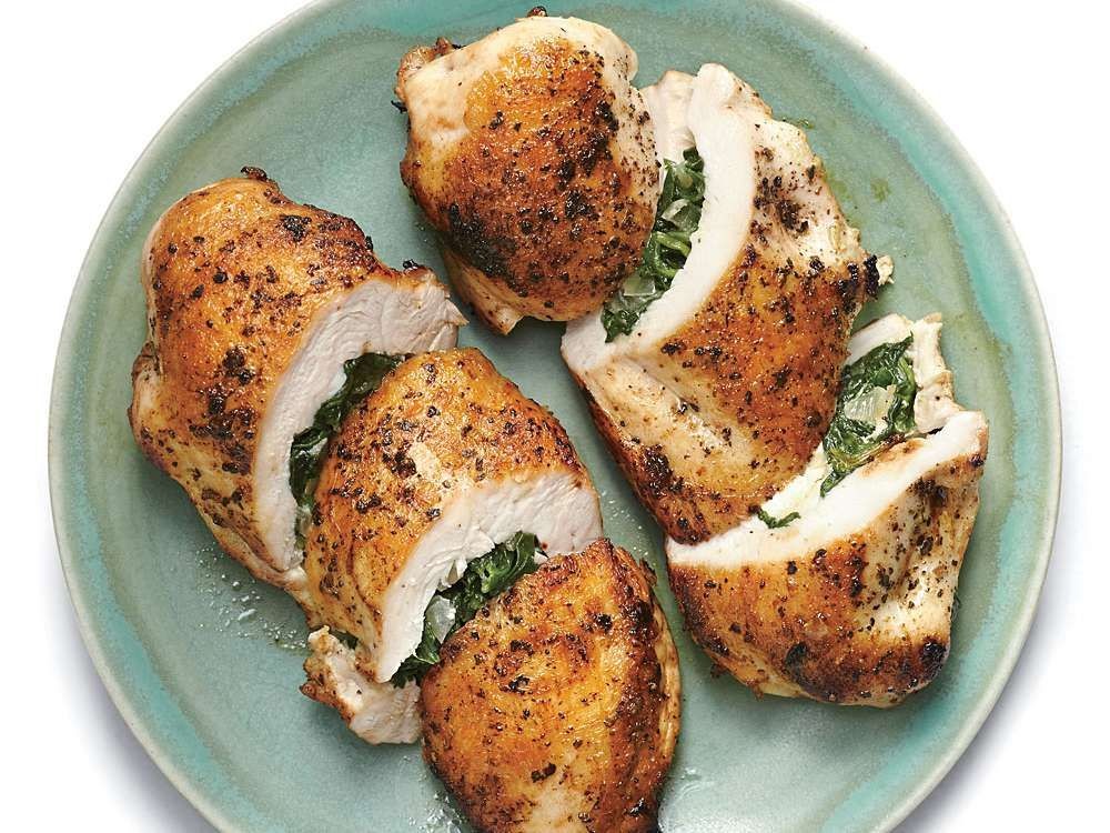 Spinach and Feta Stuffed Baked Chicken Breast with Lemon Dill Sauce
