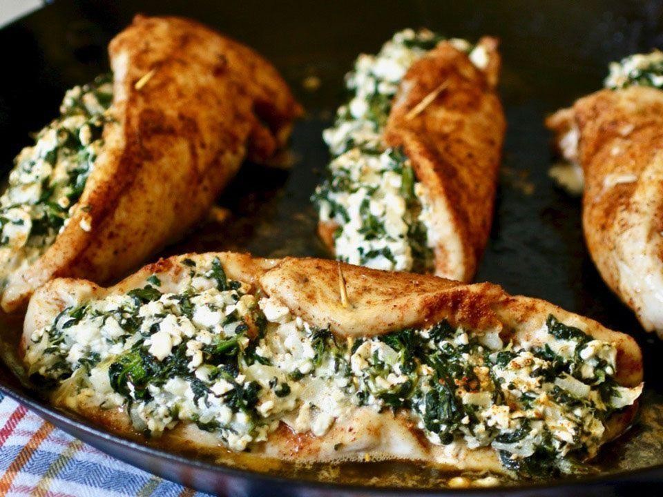 Spinach and Feta Stuffed Chicken with Cottage Cheese