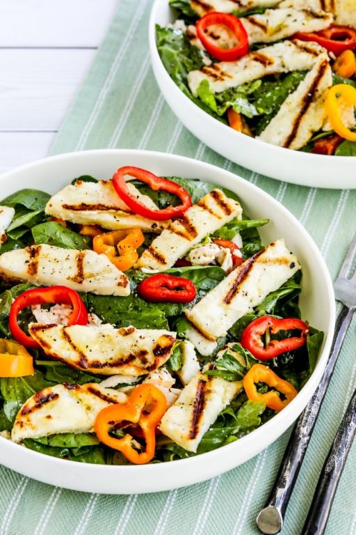 Spinach and Halloumi Salad with Grilled Chicken