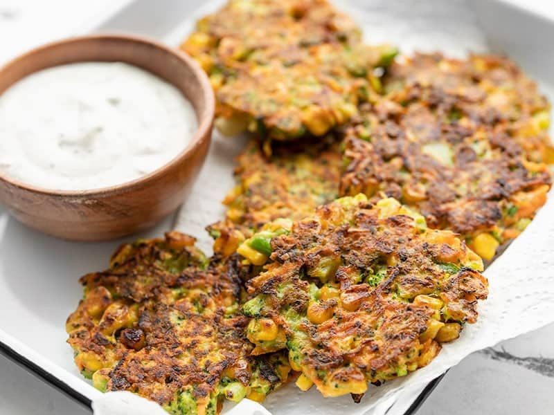 Spätzle fritters with herb dipping sauce