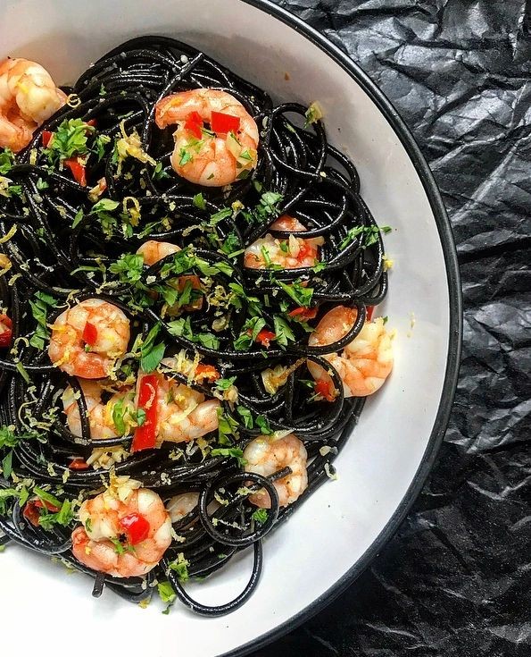Squid Ink Linguine with Lemon and Chili