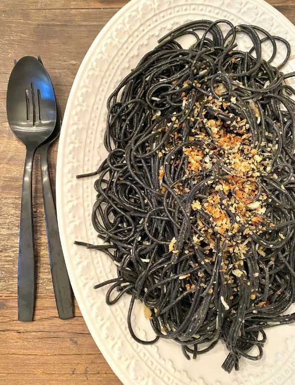 Squid Ink Pasta with Anchovies and Breadcrumbs