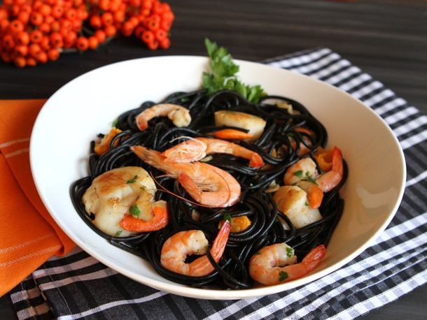 Squid Ink Pasta with Garlic Butter Shrimp