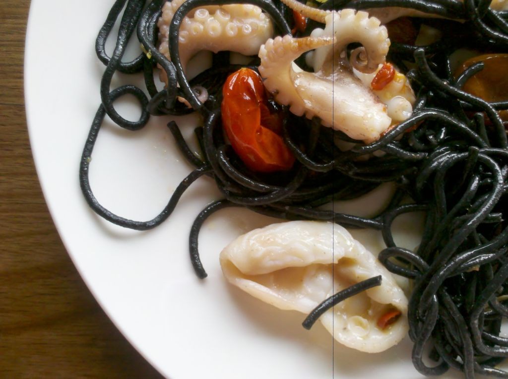 Squid Ink Pasta with Grilled Octopus and Lemon Zest