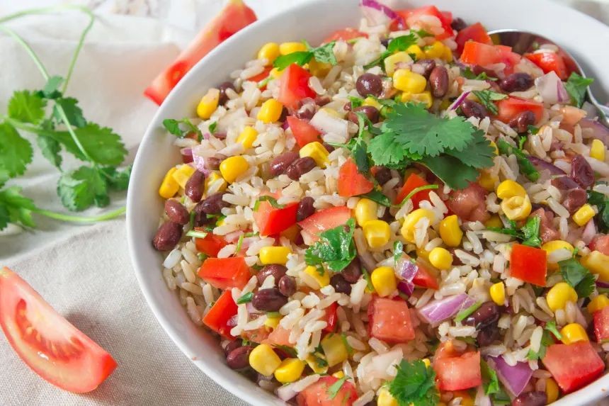Steamed Rice with Black Beans and Corn