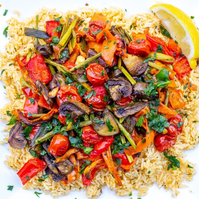 Steamed Rice with Roasted Vegetables