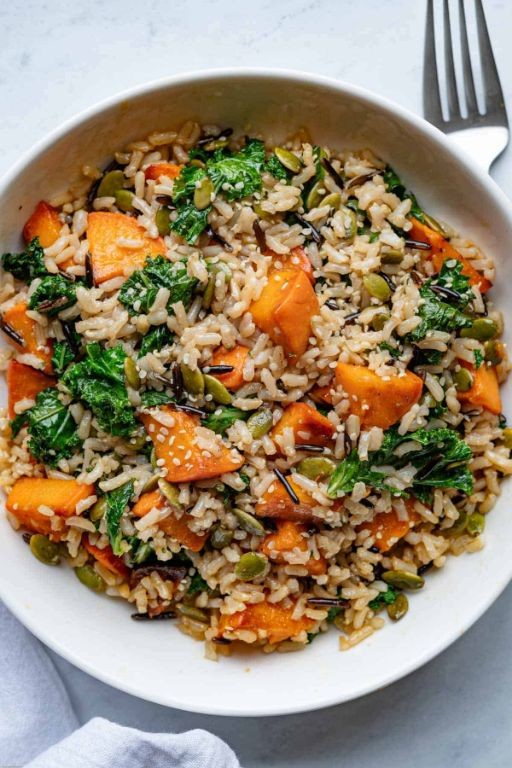 Steamed Rice with Sweet Potatoes and Kale