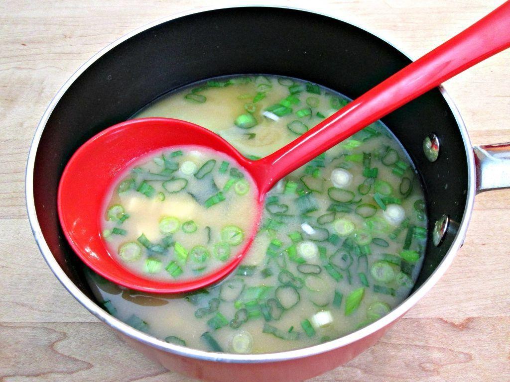 Strained miso soup with scallions