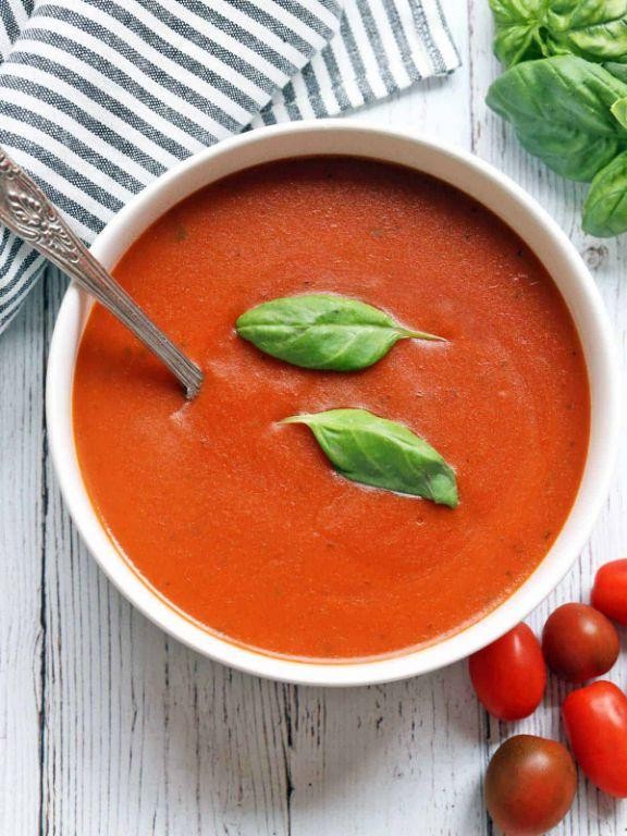 Strained tomato broth with basil