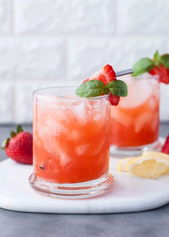 Strawberry Basil Bourbon Smash