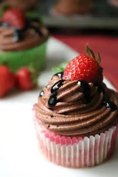Strawberry Basil Cupcakes with Balsamic Glaze