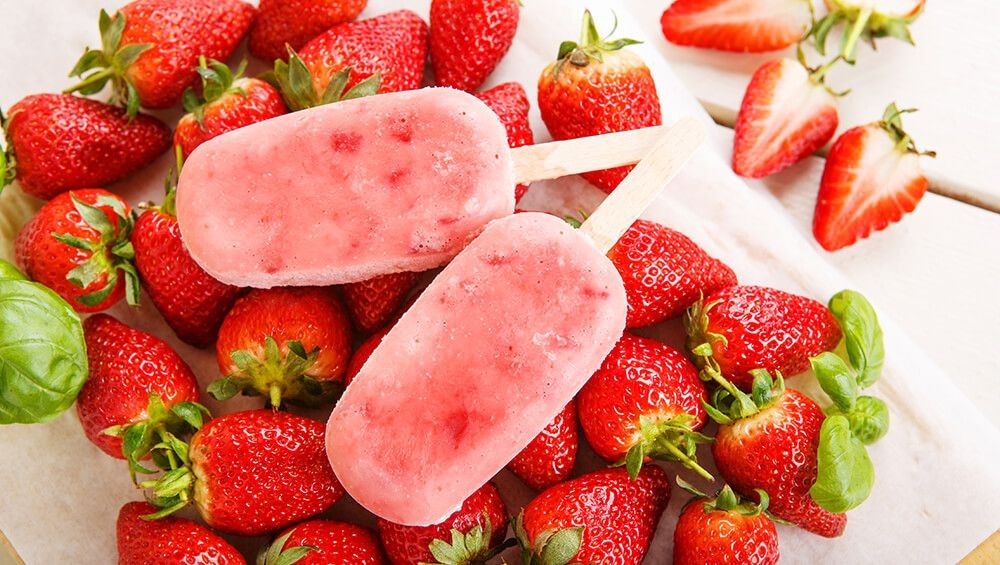 Strawberry Basil Popsicles with Balsamic Glaze