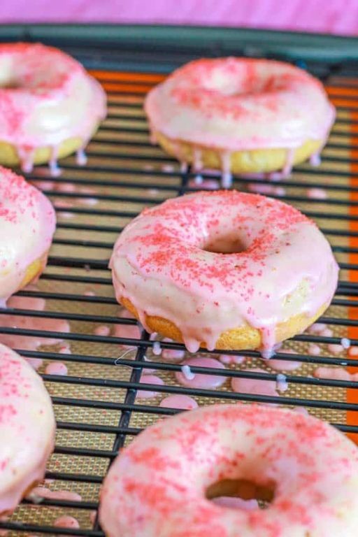 Strawberry Frosted Baked Donuts