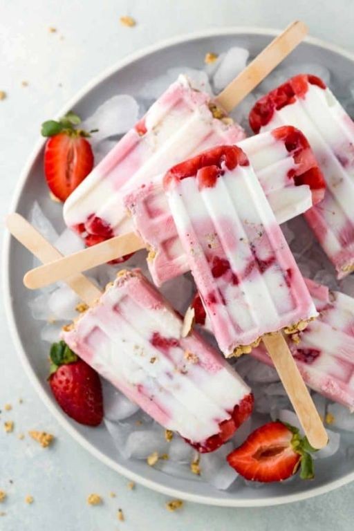 Strawberry Greek Yogurt Popsicles with Granola