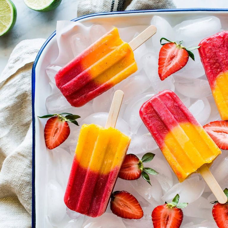 Strawberry Mango Popsicles with Chili Salt