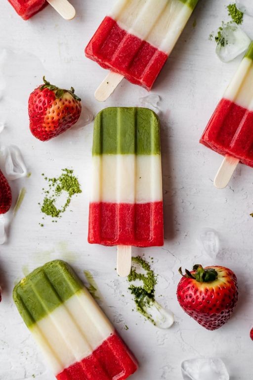 Strawberry Matcha Popsicles