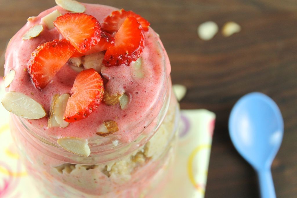 Strawberry Oatmeal Parfait with Almond Butter