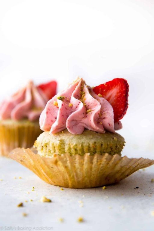 Strawberry Pistachio Cupcakes with Crushed Nut Topping