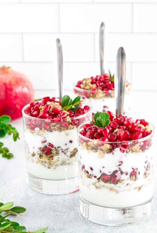 Strawberry Pomegranate Parfait with Mint