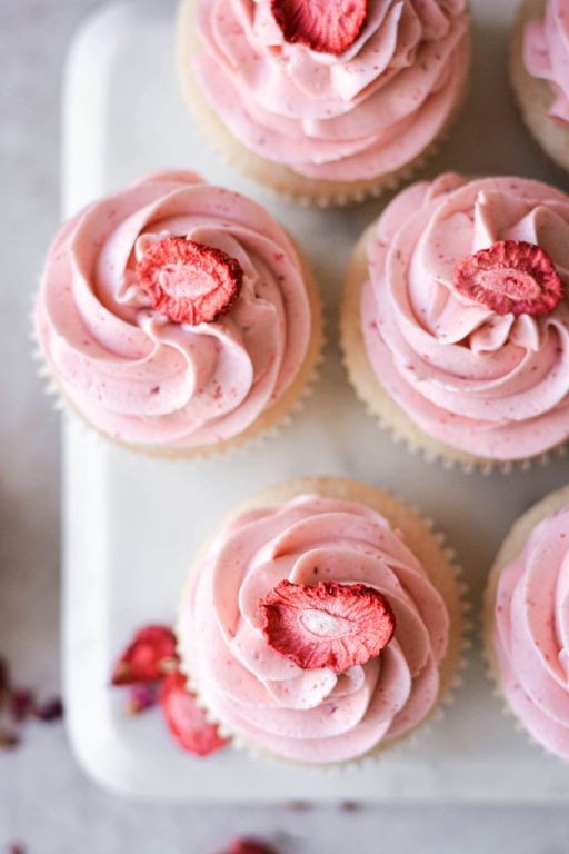 Strawberry Rose Cupcakes with Edible Rose Petals