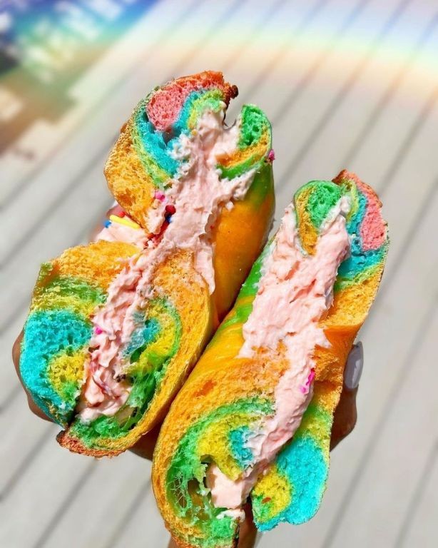Strawberry-Frosted Rainbow Bagels with Sprinkles