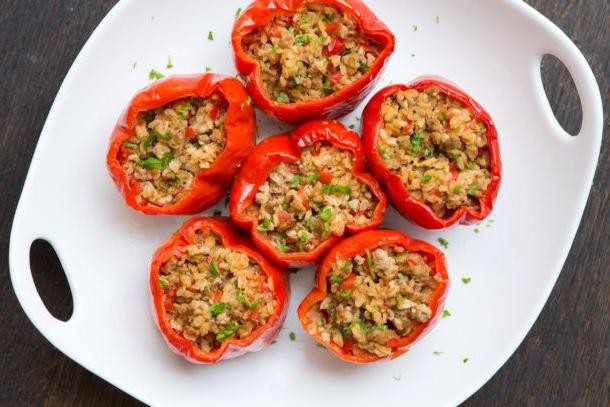 Stuffed Bell Peppers with Brown Rice and Tomatoes
