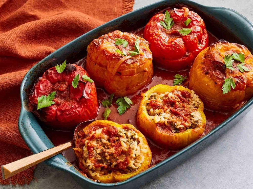 Stuffed Bell Peppers with Spiced Rice and Ground Meat