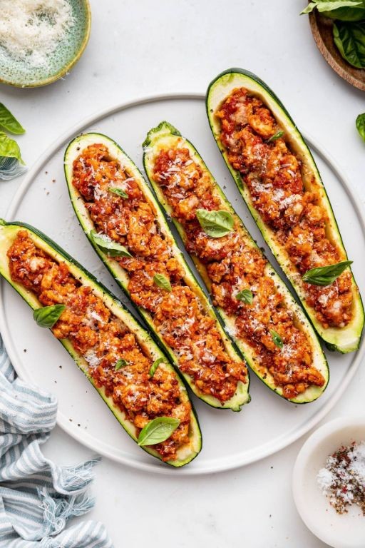 Stuffed Zucchini Boats with Ground Turkey