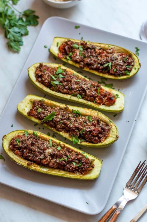 Stuffed Zucchini Boats with Lentils