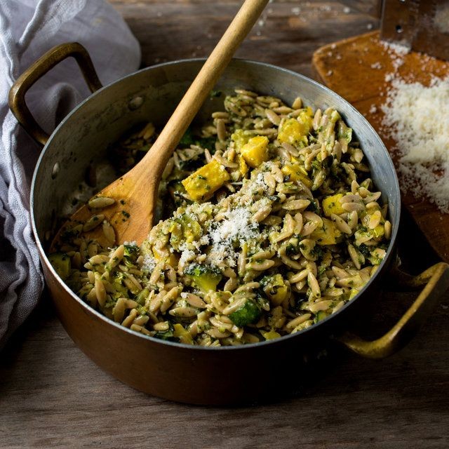 Summer Squash and Pesto Rice Skillet