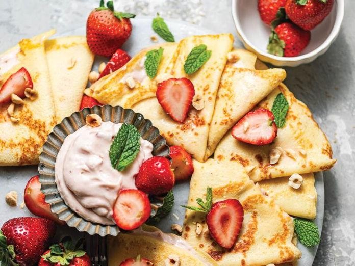 Swedish Pancakes with Whipped Cream and Strawberries