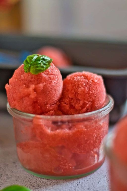 Sweet Basil and Strawberry Sorbet