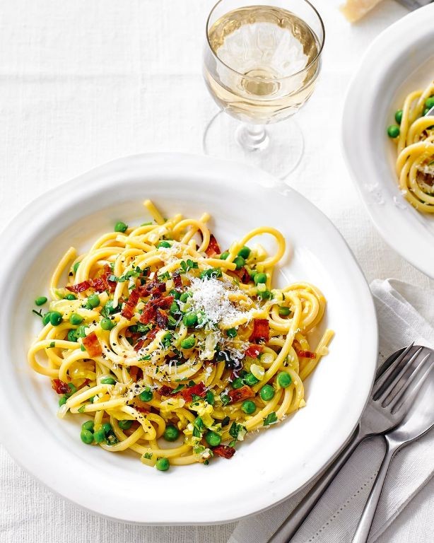 Sweet Pea and Pancetta Carbonara