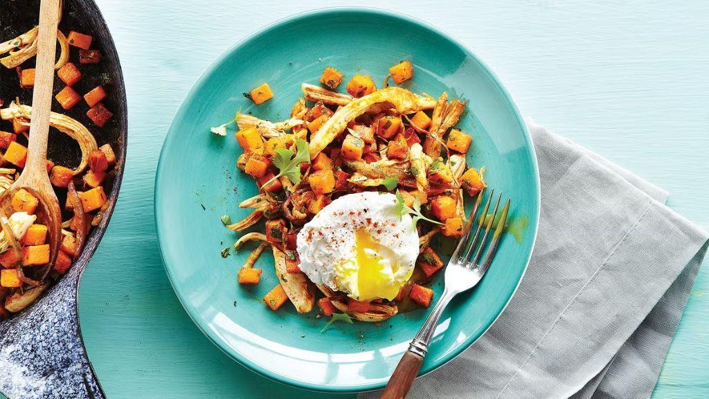 Sweet Potato Hash with Poached Eggs