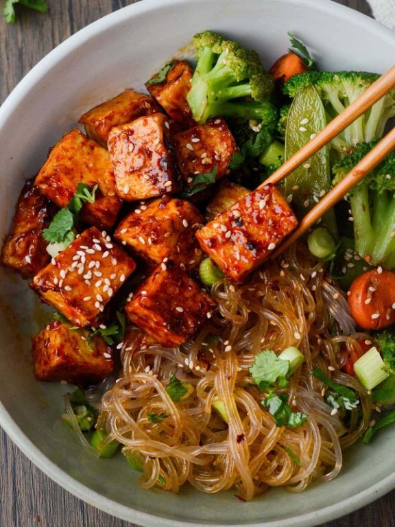 Sweet Potato Noodles with Teriyaki Tofu