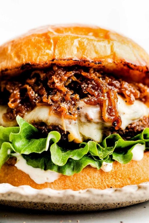 Tapsilog Burger with Caramelized Onions