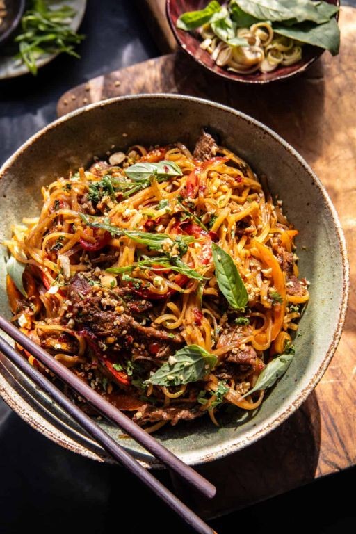 Thai Basil Beef with Brown Rice Noodles