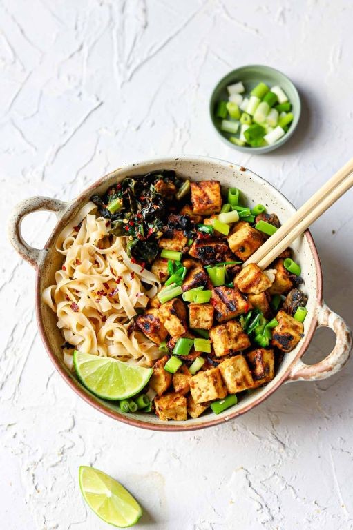 Thai Peanut Lentil Bowl with Crispy Tofu