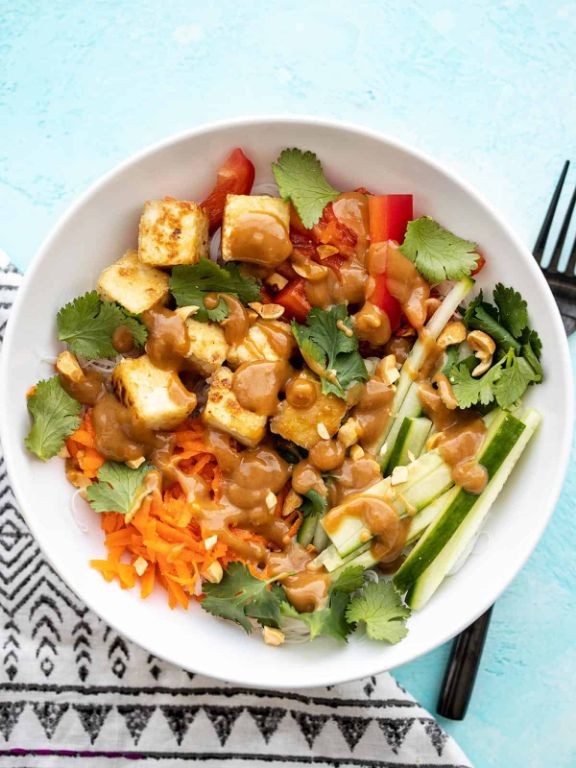 Thai Peanut Tofu and Rice Noodles